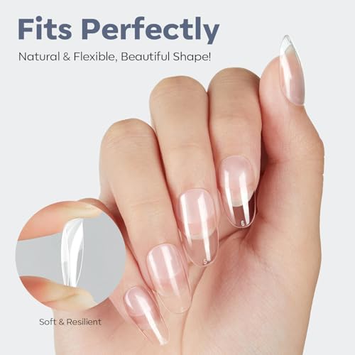 Image of Modelones Medium Round Oval Fake Nail Tips - 510Pcs Gel Tips Pre-shaped Half Matte Full Cover Clear Acrylic Gel Kit False Press on Nails for Extension DIY Salon 15Sizes