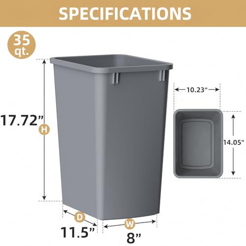 Image of ROOMTEC Lightweight and Durable Slim Trash Can,35QT Kitchen Trash Can,1 PCS