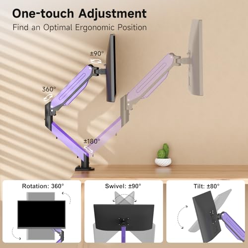 Image of Suptek Monitor Mount Gas Spring Monitor Arm Desk Mount Fully Adjustable Fits 17-35 inch Monitors Weight Capacity up to 24.25 lbs, Black+Purple