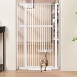 unipaws Hohes Katzengitter Tür, 142 cm hohes Hundegitter mit Katzentür, 79–95 cm breit, druckmontiertes hohes Haustiergitter für Treppen und Türen, Durchgangstür, Weiß