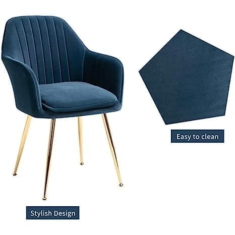 Image of Blue Velvet Chair for Home | Modern Accent Armchair in Soft Velvet Fabric with Golden Legs | Set of 2 Premium Accent Chair for Living Room Bedroom Restaurent | Blue, 2 pc