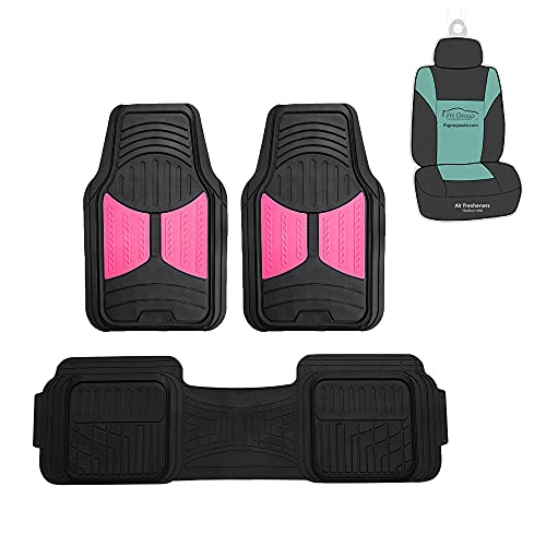 FH Group Car Floor Mats Climaproof™ Heavy Duty Rubber Floor Mats for Sedan, SUV,Truck Floor Mats, Universal Fit Automotive Floor Mats Trimmable Full Pink Set, Combo Small Car Seat Cover Design