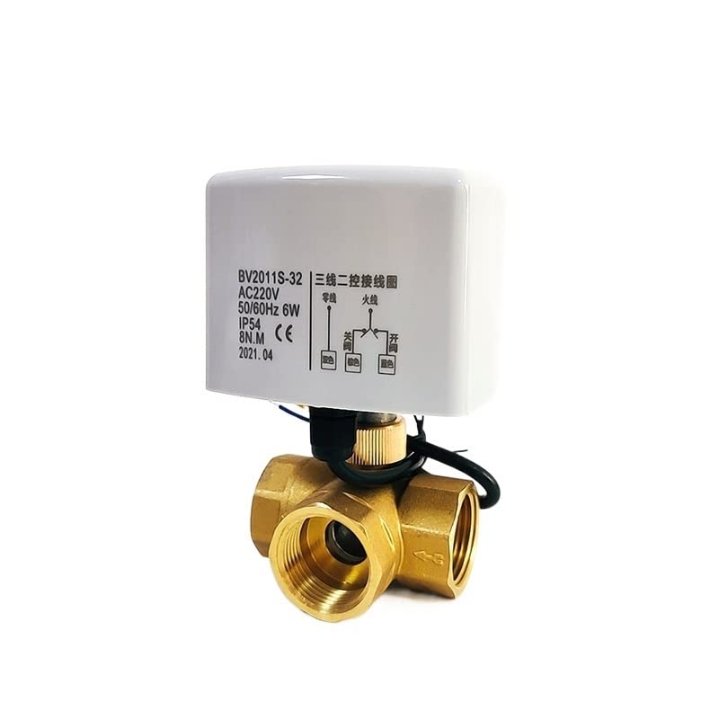 Zawór 1/2 3/4 1 1-1/4 1-1/2 Mosiężny elektryczny zawór kulowy trzyprzewodowy system dwudrożny sterowanie trójdrożne 220 V 24 V 12 V (specyfikacja: 1-1,3 cm, napięcie: 24 V DC) (24 V DC, 1,25 cala)