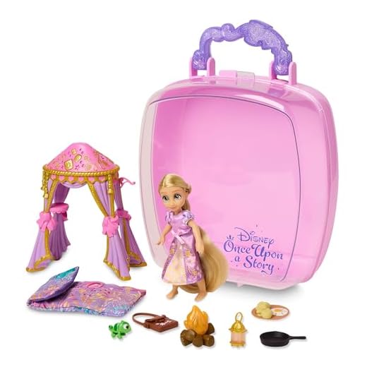 Disney Store Offizielles Rapunzel Minipuppen-Spielset, Rapunzel – Neu verföhnt, Once Upon a Story Kollektion, 10-TLG., Figurenset mit Zubehör, inklusive Pascal, Baldachin, Ab 3 Jahren