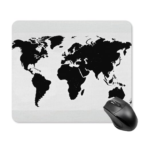 Tapis de souris de jeu avec base en caoutchouc - Portable et élégant - Tapis de souris carré noir imprimé carte du monde - Accessoires de bureau