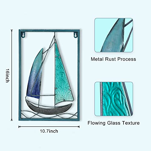 Liffy Metal Wall Art Decor Sailboat Wall Hanging Decor With Frame Sailing Boat Wall Sculpture For Living Room, Bedroom, Office Ornament #TOP6