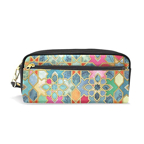 Preisvergleich Produktbild Lawenp Großes Federmäppchen und PU-Ledertasche Gelbes Sechseck Wabenbiene Reißverschluss Schreibwaren Zubehör Bleistiftbeutel Comestic Make-up-Tasche für Mädchen und JungenGroßes Federmäppchen und P