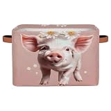 Foldable Storage Basket, Large Collapsible Organizer Storage Bin Cube Toys Storage Boxes with Handles for Bathroom Kids Nursery Closet Storage (1 Pack, Cute Pig)