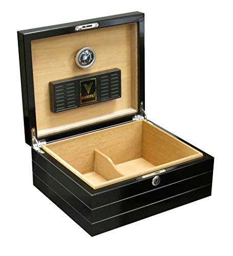 Prestige Import Group Onyx Routed Linear Motif Design Cigar Humidor - Up To 50 Capacity - Color: Lacquer High Gloss Black #TOP2