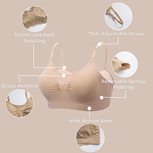 Coobie Women's Seamless Lace Back Bra Scoopneck Padded Wireless Bra With Adjustable Straps (Full Size, White) #TOP5