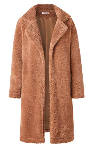Angashion Women's Fuzzy Fleece Lapel Open Front Long Cardigan Coat Faux Fur Warm Winter Outwear Jackets Caramel S #TOP3
