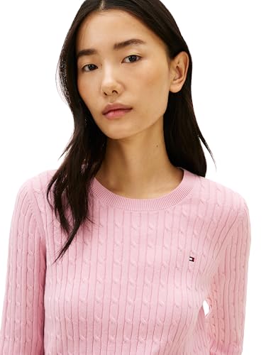 Image of Tommy Hilfiger Women's Cable Knit Crew Neck Sweater Lightweight Pullover
