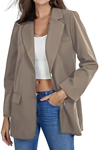 ROTOXA Womens Casual Blazers Open Front Long Sleeve Lapel Collar Button Work Office Suit Jacket Blazer with Pockets Camel