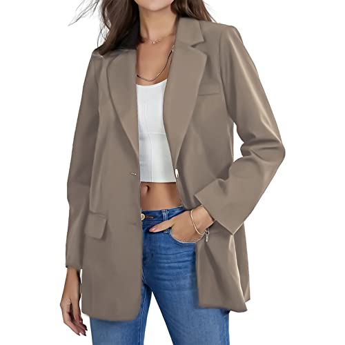 Rotoxa Womens Casual Blazers Open Front Long Sleeve Lapel Collar Button Work Office Suit Jacket Blazer With Pockets Camel #TOP5