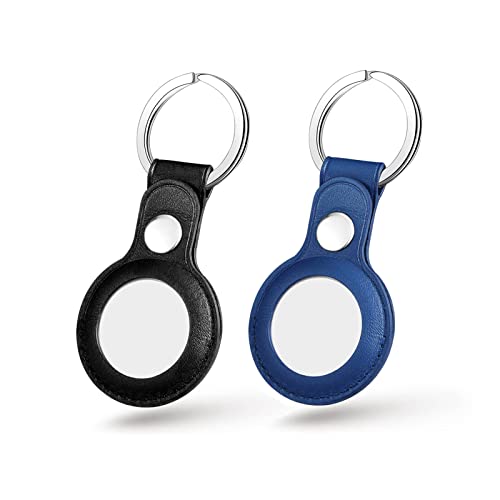 Lot de 2 étuis de protection en cuir pour Apple Airtags - Résistant aux rayures - Lavable - Résistant à la transpiration - Pour localisateur de clés GPS - Noir et bleu Cover