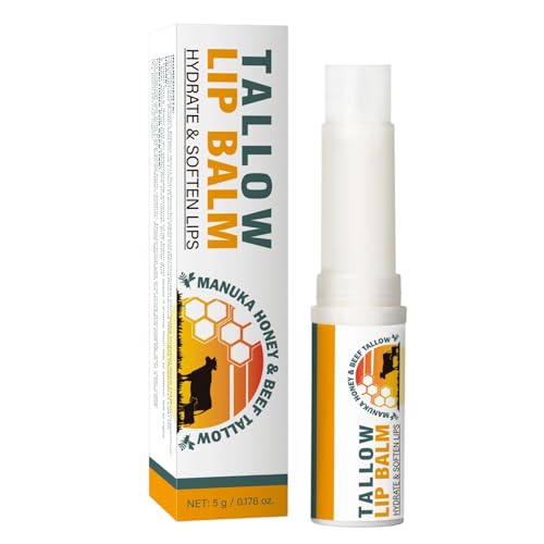 Balsamo per labbra con sego di manzo, naturale per la cura delle labbra, pellicola grassa protettiva e consistenza morbida, prima di applicare il rossetto, 5 g