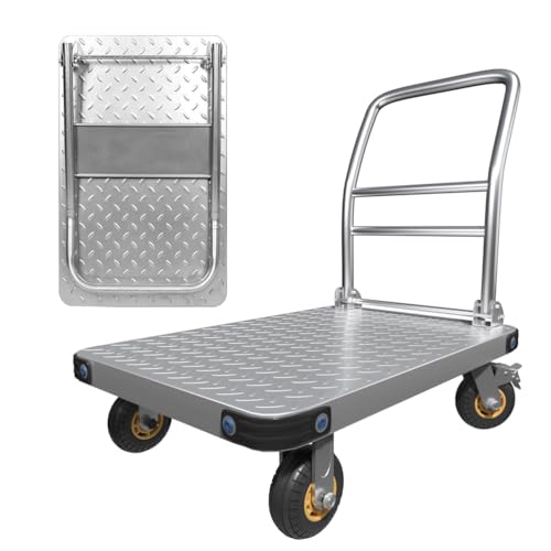 Image of Heavy Du Folding Platform Truck Dolly 1000 LBS 6" Swivel Wheels Steel Hand Truck for Groceries Moving & Transport 30" L x 19" W & VersatiFlatbed