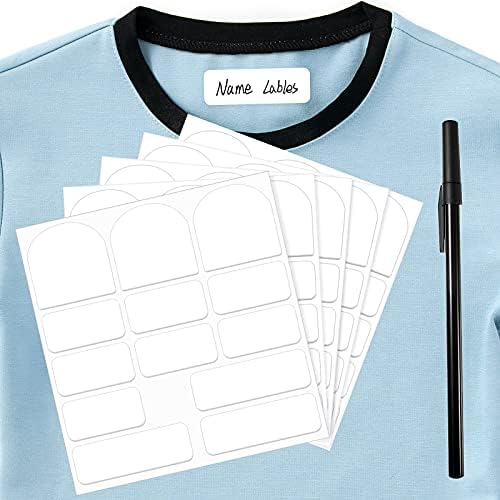65 Pieces No-Iron Clothing Labels Self Adhesive Name Labels Washable Clothing Stickers Assorted Shapes Sizes Name Labels for School Children Care Homes Day Care Nursery White