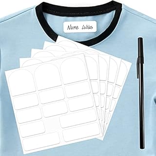 65 Pieces No-Iron Clothing Labels Self Adhesive Name Labels Washable Clothing Stickers Assorted Shapes Sizes Name Labels for School Children Care Homes Day Care Nursery White