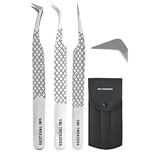 GMI Lash Tweezers – Pack of 3 Firber Tip Eyelash Tweezers – Stainless Steel Eyelash Extension Tweezers