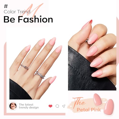 Modelones Pink Press on Nails Almond, Christmas Medium Fake Nails, Reusable Nail Kit with Nail Glue Adhesive Tabs Mini Nail File, Nails Press Ons 32Pcs 16 Sizes, Women Girl Gift