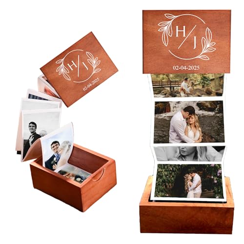 Caja de fotos personalizable para parejas, álbum de fotos en madera, regalo sentimental para aniversario o Día de San Valentín miniatura 1