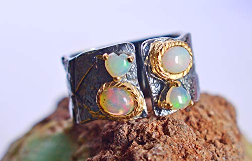 Opale éthiopienne véritable et argent sterling 925 : bague d'exception