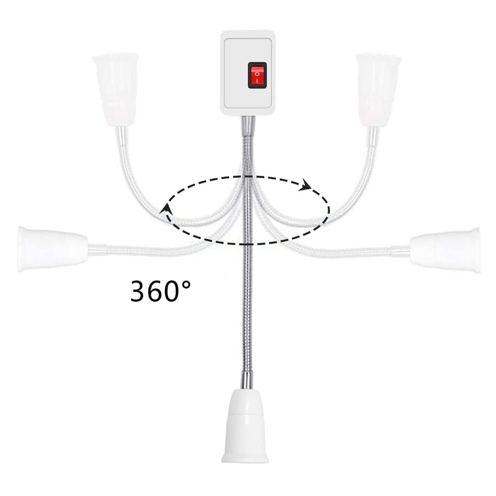 Superdream E26/E27 Socket Adapter with Switch Flexible Gooseneck Extenders for Home Light Fixtures Socket Converter Bulbs Plug (2 Pack)