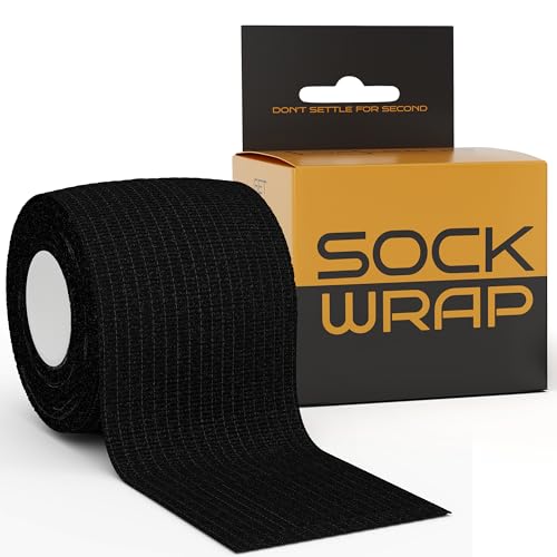 Locked in Sock Tape for Football 5cm x 5m - Self Adhesive, Elastic Bandage Wrap for Socks, Shin Pads, Ankle & Knee Support - Comfortable Fit, Strong Hold for Training, Recovery & More (Black, 1 Roll)