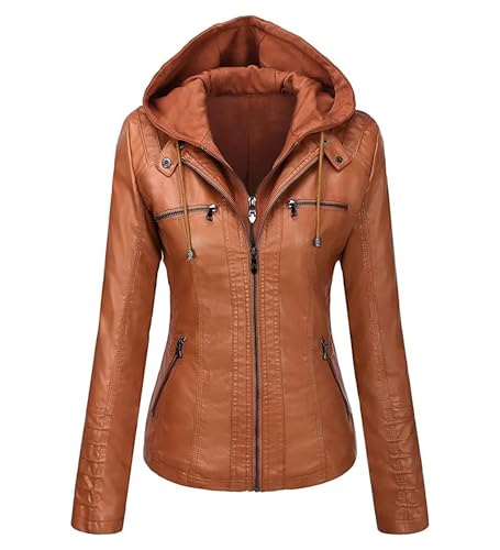 Hooded Leather Jacket Two-Piece Set Removable Leather Jacket Women Spring And Fall Pu Washed Leather Outwear