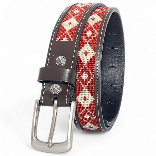 Genuine Leather Beaded Western Heavy Duty Belt, Rodeo belt For Cowboy Cowgirl.3