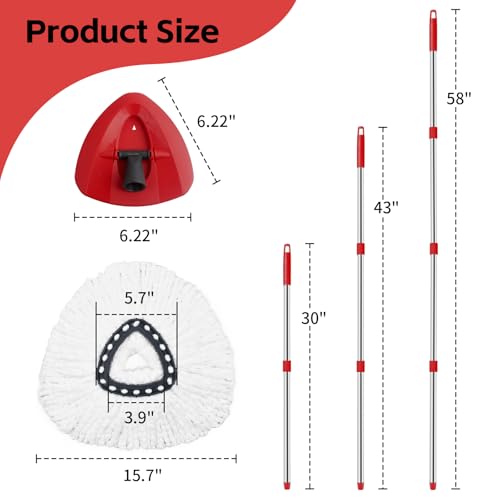 image for ANREKEYH Spin Mop Head, Base, Handle Replacement for O-Ceda EasyWring 