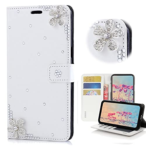 STENES Bling Wallet Phone Case Compatible with Moto G Play 2024 / Moto G 5G 2024 Case - Stylish - 3D Handmade Flowers Design Magnetic Wallet Stand Girls Women Leather Cover - White