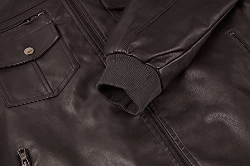 Crysully Men's Casual Long Sleeve Zip Up Vintage Cargo Faux Leather Moto Jacket Coffee #TOP4