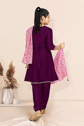 Image of Fashion Dream Girl's Chinnon Fabric Kurta Pant And Dupatta Set (Wine 5-6 Year)