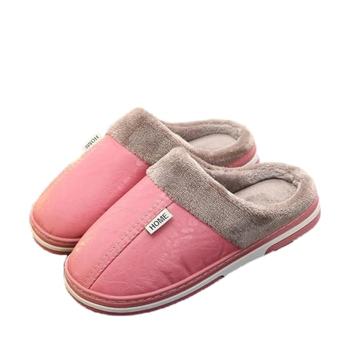 MW&FOFJR Women Men's Slippers Winter Waterproof PU Leather Home Cotton Shoes