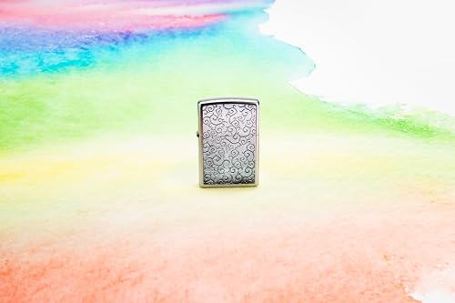 Image of Zippo Vines Windproof Lighter - Engraved Floral Vine Pattern on Brushed Chrome, Refillable, (BIS Certified)