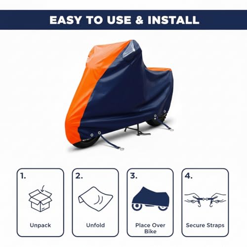 Image of 6X6 Heavy Duty Bike Cover for Splendor Plus, Dual Tone Orange & Blue, All-Weather Protection, Waterproof, UV Resistant, Dustproof, Durable Outdoor Motorcycle Body Covers for Daily Use