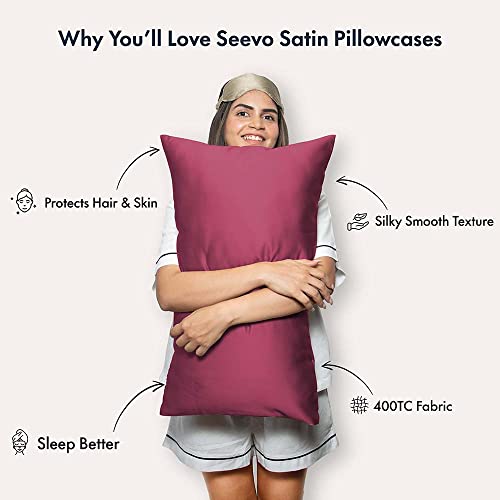 Image of SEEVO 400 TC Luxurious Satin Silk Pillow Covers /Pillowcases with Envelope Closure, Soft Comfortable Protects Hair and Skin - 17 inch x 27 inch - Set of 2 (Maroon)