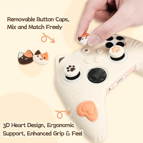 Image of GeekShare Cat Paw Controller Skin Grips Set Anti-Slip Silicone Protective Cover Skin Case Compatible with Xbox Series X Controller with 2 Thumb Caps & 2 Button Caps & 1 Fluffy Ball & 2 Sticker-Calico