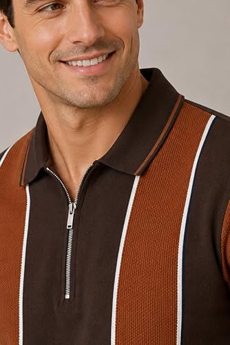 Image of SANE ORIGINALS Textured Polo T-Shirt for Men in Vertical Stripes || Old Money Polos for Men