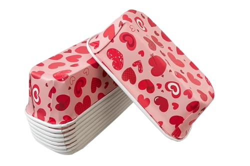 Image of Loaf Pans, Plumpy Disposable Loaf Bread Pan, Bread Pans for Baking Molds with Festive Snowflake and Christmas Designs, for Cakes and Treats (Red Heart, Pack of 10)
