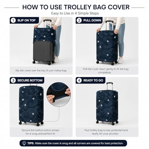 Image of Printed Luggage Cover for Traveling Bag & Suitcase - Stretchable & Scratchproof Trolley Protector with Velcro Lock & Lightweight Washable Material(Suitcase Not Included, Only Cover in Product)