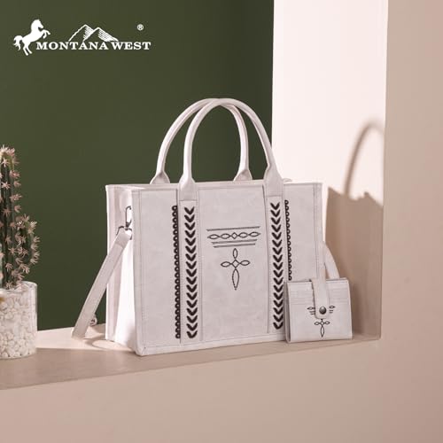 Image of Montana West Longhorn Whipstitch Western Top Handle Tote Bag with Card Wallet Set