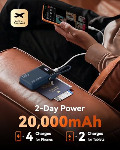 Image of INIU 20000mAh Power Bank, Small 45W PD Fast Charging Portable Charger with Built-in USB C Cable, Flight-Safe Travel External Phone Battery Pack for Business, School, Dorm, College Student, Blue