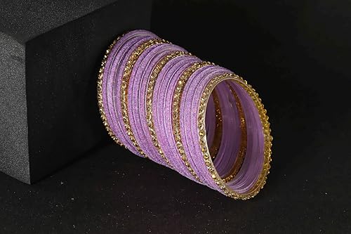 Image of NMII Premium Glass & Golden Beads Velvet Bangle Set For Women and Girls | Velvet Chudi | Traditional Chudi Set | Designer Girl's Bangles Bracelet | Wedding, Party, Festive, Daily- Set of 34
