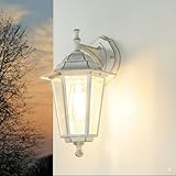 Licht-Erlebnisse Aplique exterior de cristal y aluminio blanco dorado IP44 Terraza Jardín H: 36 cm E27 hasta 60 W Lámpara exterior rústica nostálgica PARIS