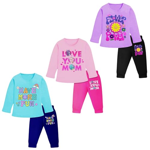 Image of TS LAVI TAVI Cotton Clothing Set for Girls Dress Full Sleeve T-shirt Top and Pyjama (Pack of 3)