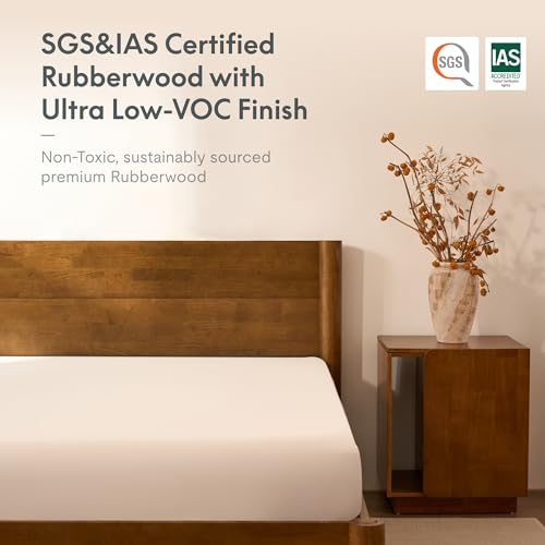 Image of FLEXISPOT Hako G2 Japanese Joinery Bed Frame, Solid Rubberwood Queen Platform Bed with Storage Headboard, IAS&SGS Certified, Japandi Minimalist Style, No Tools Assembly, 10-Year Warranty, Walnut