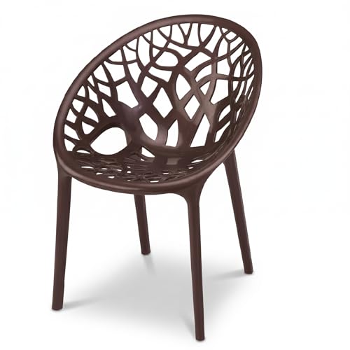 Image of Oaknest Neelkamal Crystal Plastic Chair - Stylish Tree-Design Backrest, Lightweight & Durable for Home, Garden & Patio (Weather Brown), Set of 1 Piece